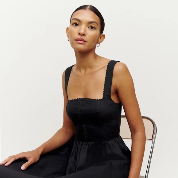 Reformation Tagliatelle Linen Dress Black - Size 8 - Picture 1 of 3